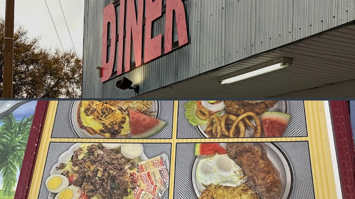 Retro diner booths and chrome trim inside.