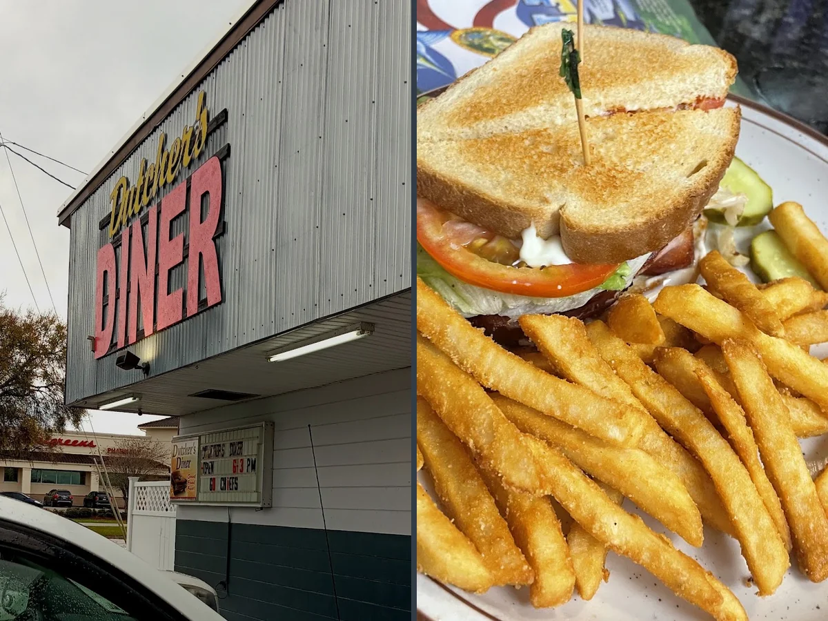Retro diner booths and chrome trim inside.